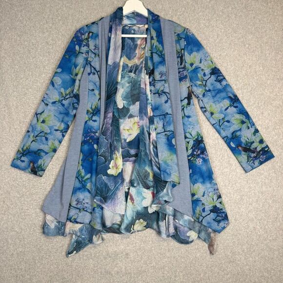 Soft Surroundings Sweaters - Soft Surroundings Tea Gardens Topper Bird Floral Draping Waterfall Cardigan PXS